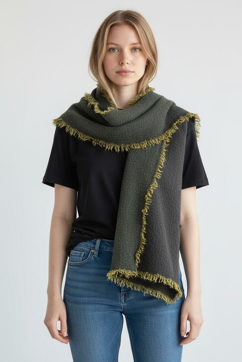 Eileen Fisher Accessories - Eileen Fisher Boiled Itallian Wool textured Neck scarf luxury wrap reversable